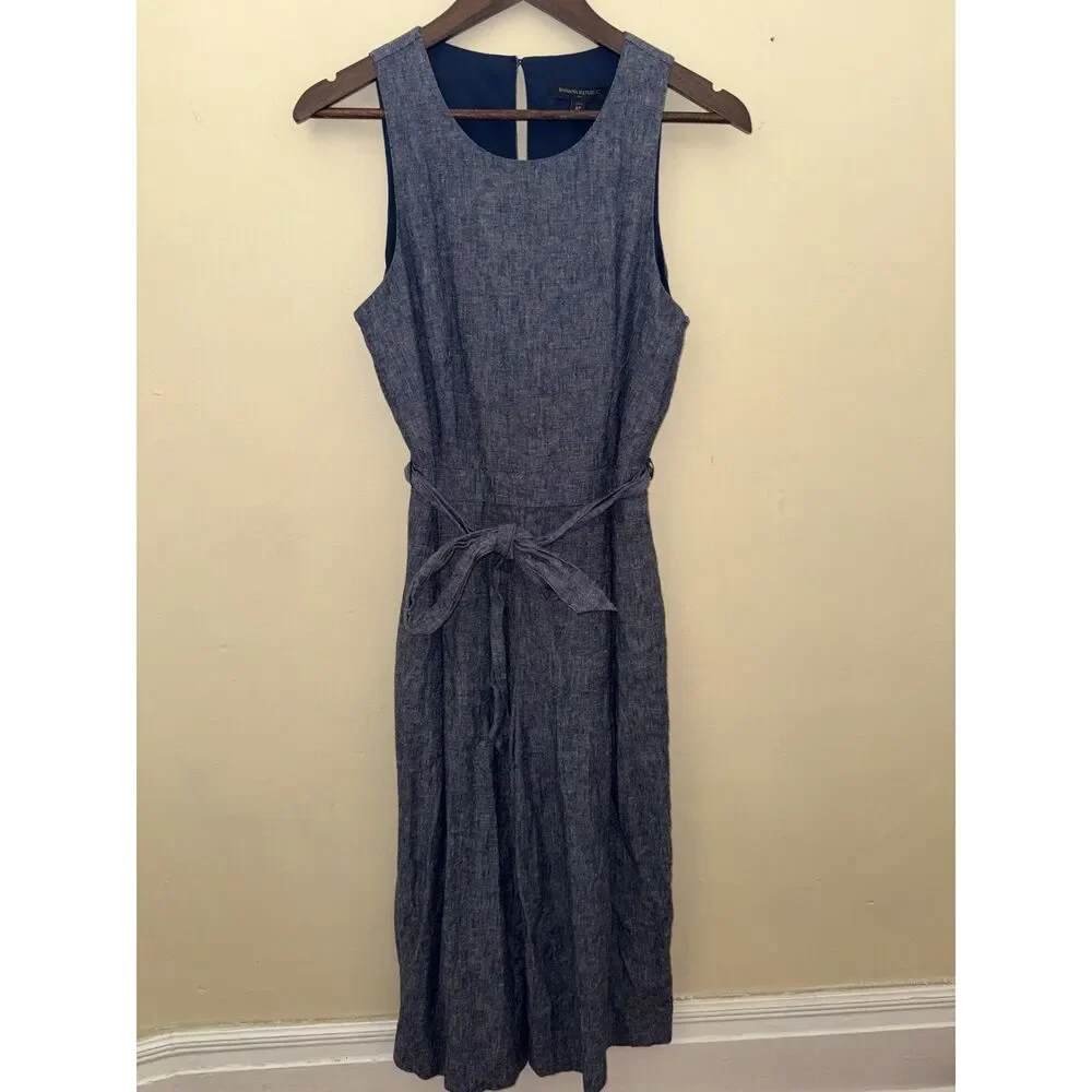 Banana Republic Petite Blue Linen-Blend Wide Leg Jumpsuit Size 8P